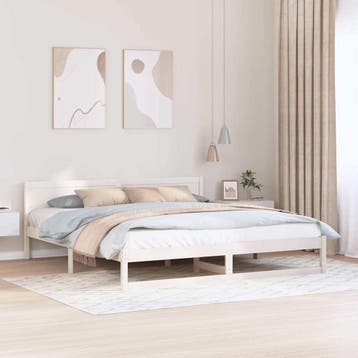 vidaXL Bedframe met hoofdeinde Wit 180 x 200 cm Massief, Verzenden, Wit, Hout, Nieuw