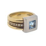Bicolor gouden ring met topaas en diamanten; 0,12 ct., Gebruikt, Overige kleuren, Ophalen of Verzenden, 17 tot 18