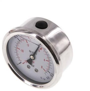 1..0.6 Bar Glycerine Manometer Achteraansluiting RVS/Messing, Verzenden, Nieuw