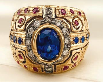 Zonder minimumprijs - Ring - 9 kt. Geel goud, Zilver Saffier, Nieuw