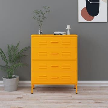 vidaXL Ladekast 80x35x101,5 cm staal mosterdgeel, Kinderen en Baby's, Kinderkamer | Commodes en Kasten, Verzenden, Nieuw