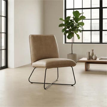 Leren fauteuil Less - Kenia Taupe (taupe/bruin), Industrieel, Modern, Scandinavisch, Nieuw, Ophalen of Verzenden, 50 tot 75 cm