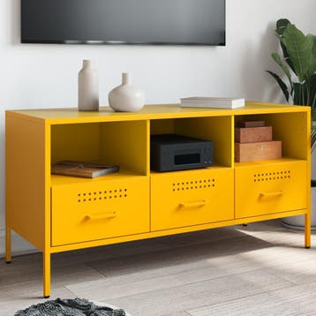 vidaXL Tv-meubel 100,5x39x50,5 cm staal mosterdgeel, Huis en Inrichting, Minder dan 50 cm, Verzenden, Nieuw, Minder dan 100 cm