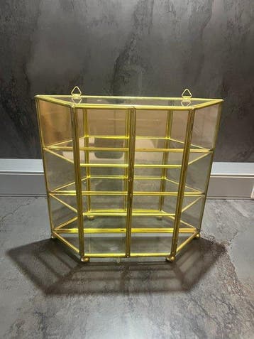 Vitrinekast - Glas, messing en spiegel