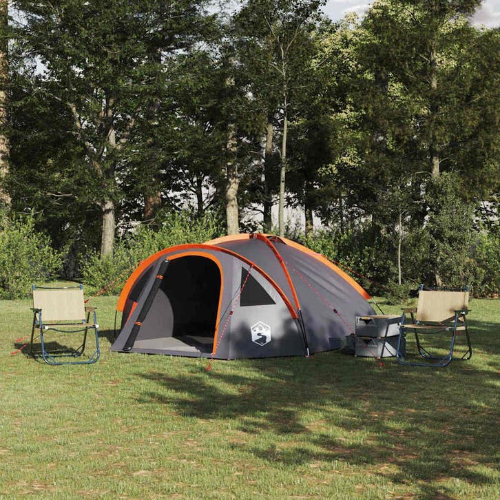 vidaXL Camping Tent Grijs en oranje 308 x 268 x 130 cm, Caravans en Kamperen, Tenten, Nieuw, Verzenden