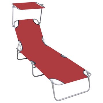 vidaXL Ligbed inklapbaar met luifel aluminium rood, Verzenden, Nieuw
