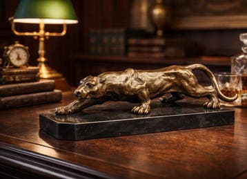 Beeld, XL Bronze Panther 41cm - 13,5 cm - Marmer, Brons -, Antiek en Kunst