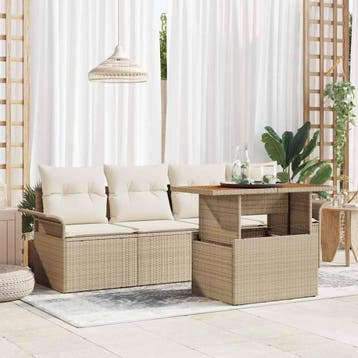 vidaXL Tuin Sofa Set 5 st Beige Poly riet, Verzenden, Nieuw, Rotan, 5 zitplaatsen