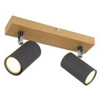 Opbouwspots ROBBY 2-lichts Zwart GU10 26cm Hout, Huis en Inrichting, Lampen | Spots, Ophalen of Verzenden, Nieuw, Plafondspot of Wandspot