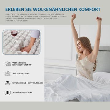 Pocketvering Matras 180x200x25cm H3 - 7 Zones met Traagschui, Verzenden, Nieuw