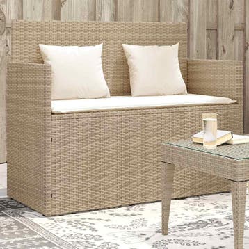 vidaXL Tuinbank met kussens poly rattan beige, Tuin en Terras, Verzenden, Nieuw