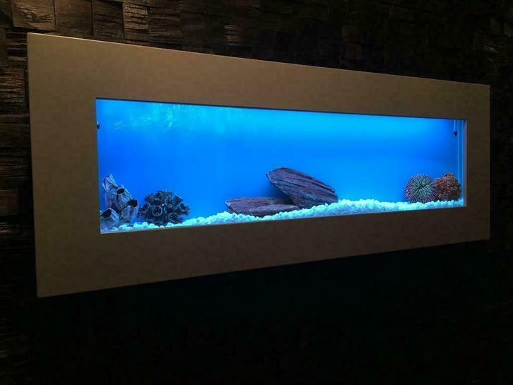 RVS Wand / muur aquaria met LED verlichting diverse kleuren, Dieren en Toebehoren, Vissen | Aquaria en Toebehoren, Leeg aquarium