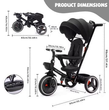 6-in-1 Kinderdriewieler Meegroeifiets met Duwstang, Fietsen en Brommers, Fietsen | Driewielers, Verzenden, Nieuw