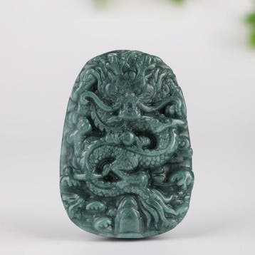 Snijwerk, Natural Jade Dragon Pendant - 53.5 mm -