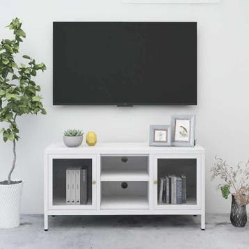 vidaXL Tv-meubel 105x35x52 cm staal en glas wit, 100 tot 150 cm, Verzenden, Nieuw, Minder dan 100 cm