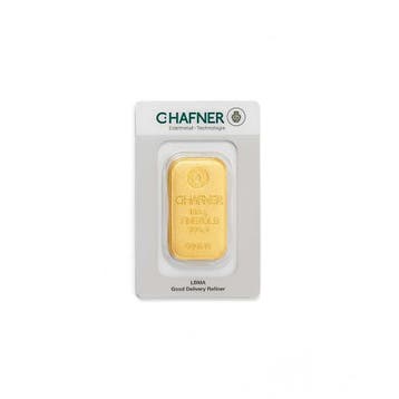 100 gram gegoten goudbaar C.Hafner met certificaat LBMA, Verzenden, Goud