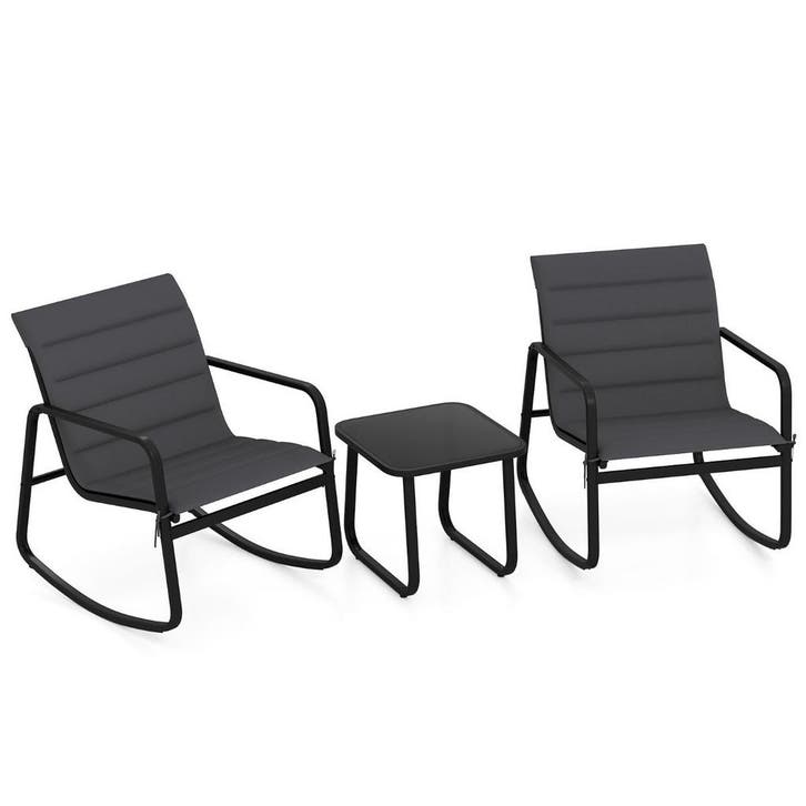 2dekans | Coast 3-Delige Bistroset Schommelstoelen met Tafel, Huis en Inrichting, Stoelen, Zo goed als nieuw, Ophalen of Verzenden