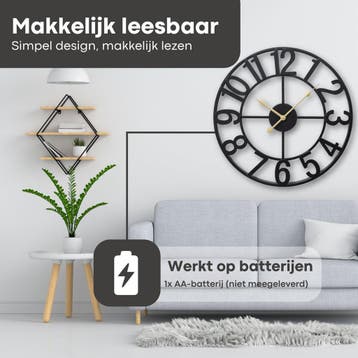 Tyme Wandklok Industrieel - 60cm Klok Modern - Analoog -, Ophalen of Verzenden, Zo goed als nieuw