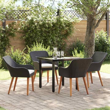 vidaXL Tuin eettafelset 5 st Zwart poly rattan, Verzenden, Nieuw, 5 zitplaatsen