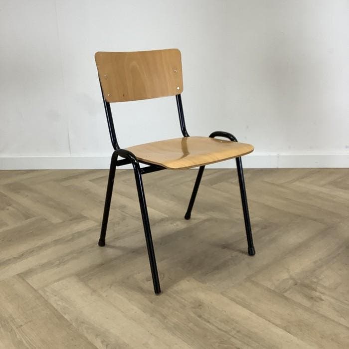 kantinestoel / stapelstoel zithoogte 46 cm, beuken - zwart, Huis en Inrichting, Stoelen, Eén, Zwart, Gebruikt, Hout, Ophalen of Verzenden