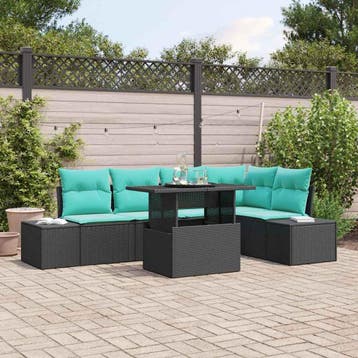 vidaXL Tuin Sofa Set 6 st Zwart poly rattan, Verzenden, Nieuw, 6 zitplaatsen