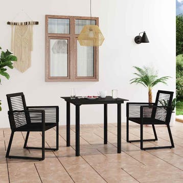vidaXL 3-delige Tuinset PVC-rattan zwart, Tuin en Terras, 2 zitplaatsen, Kunststof, Verzenden, Nieuw