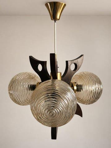 Szarvas - Plafondlamp - Hout, Glas - vintage hanglamp