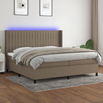 vidaXL Boxspring met matras en LED stof taupe 200x200 cm, Verzenden, Overige maten, 200 cm, Stof