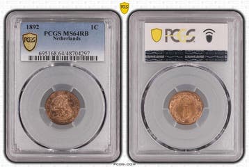 Koningin Wilhelmina 1 cent 1892 MS64 RB PCGS gecertificeerd, Verzenden, Koningin Wilhelmina, 1 cent, Losse munt