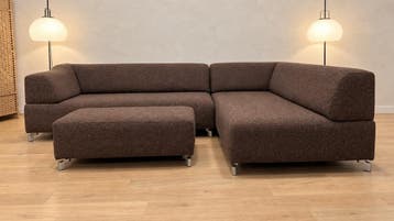 NIEUW Leolux Faya Lobi Hoekbank + Hocker Ploegwol + GARANTIE, Design Bank Bankstel Zetel Hoekbank Leolux, Hoekbank, Ophalen of Verzenden