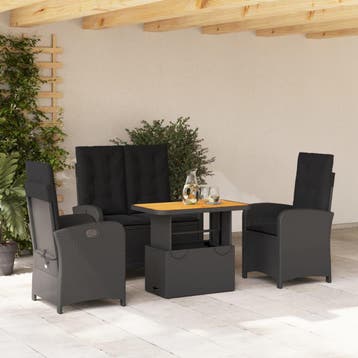 vidaXL 4-delige Tuinset met kussens poly rattan zwart, Tuin en Terras, Verzenden