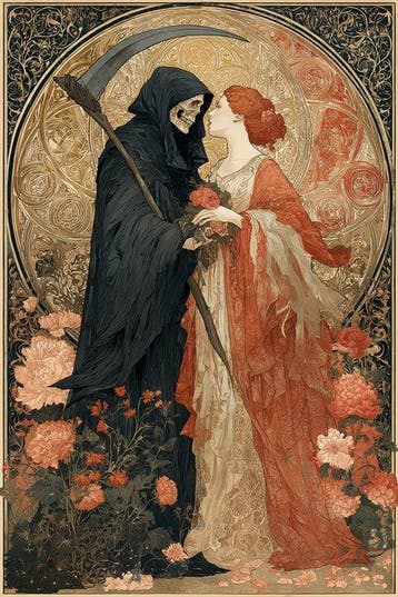 I_KONIQ - Black death dance with pretty redhead woman - art