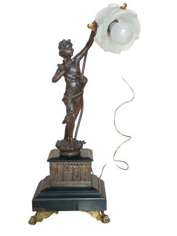 Tafellamp - IJzer, Glas - lamp in Art Nouveau-stijl