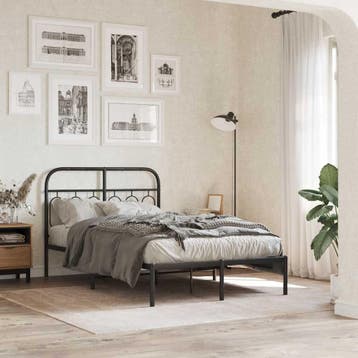 vidaXL Bedframe met hoofdbord metaal zwart 120x200 cm, Verzenden, Zwart, Nieuw, Twijfelaar