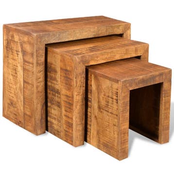 vidaXL 3-delige Tafeltjesset massief mangohout, Huis en Inrichting, Verzenden, Nieuw, Minder dan 45 cm
