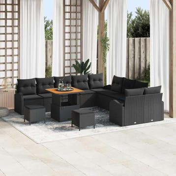 vidaXL Tuinbankenset 13 st Zwart poly rattan, Verzenden, Nieuw, Rotan, 3 zitplaatsen