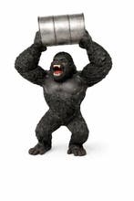 Beeld, 57 cm high strong gorilla with barrel - 57 cm -