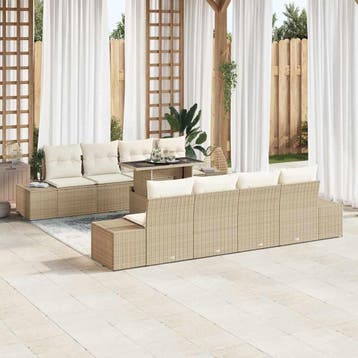 vidaXL Tuin Sofa Set 9 st Beige en Crème, Verzenden, Nieuw, Rotan, Meer dan 8 zitplaatsen
