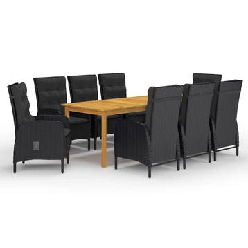 vidaXL 9-delige Tuinset zwart, Tuin en Terras, Tuinsets en Loungesets, Nieuw, 8 zitplaatsen, Tuinset, Verzenden