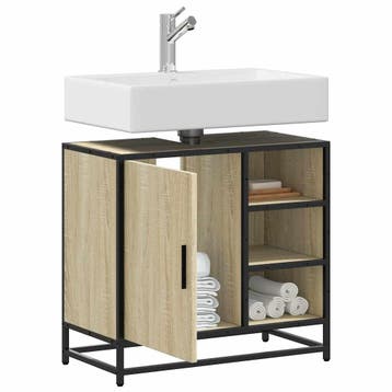 vidaXL Wastafelkast Sonoma eiken 65x33x60 cm bewerkt hout, Huis en Inrichting, Badkamer | Badkamermeubels, Verzenden, Nieuw, Wastafelkast