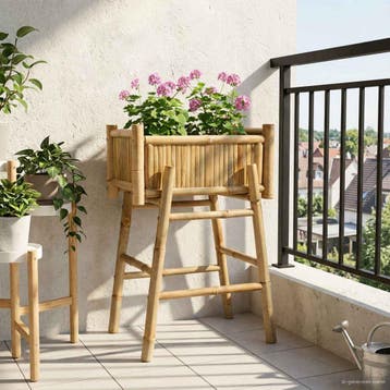vidaXL Tuinplanter met Houder Naturel 50 x 38 x 74 cm Bamboe, Verzenden, Minder dan 60 cm, Nieuw, 60 cm of meer