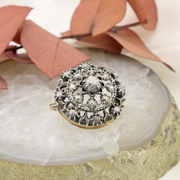 Antiek gouden broche met diamanten ca. 0,27 ct., Gebruikt, Ophalen of Verzenden, Met edelsteen, Zilver