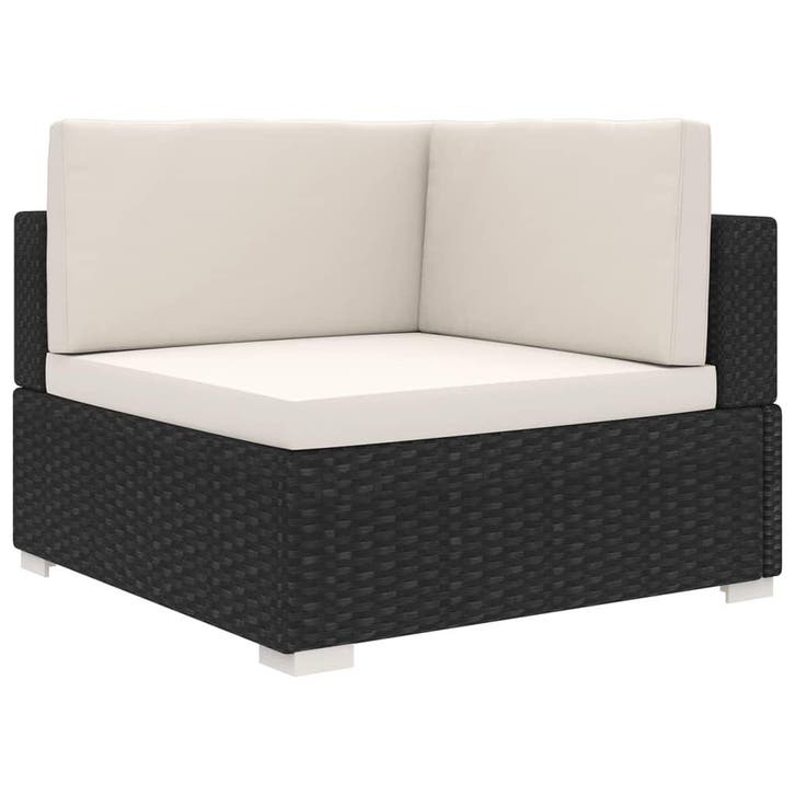 vidaXL Hoekbank 1 st met kussens poly rattan zwart, Tuin en Terras, Tuinsets en Loungesets, Nieuw, Verzenden