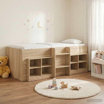 vidaXL Loft Bed Frame met Kast 3 st Sonoma Eiken Bewerkt, Huis en Inrichting, Slaapkamer | Bedden, Verzenden, Nieuw, Bruin, Hout