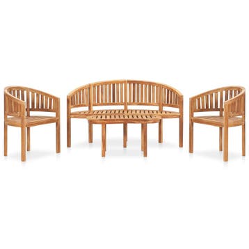 vidaXL 4-delige Loungeset banaanvormig massief teakhout, Verzenden, Nieuw, Teakhout, Loungeset