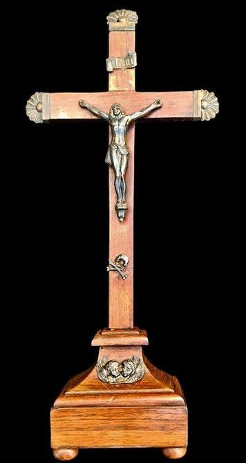 Barok stijl Kruis - hout, verzilverd - 1850-1900 -