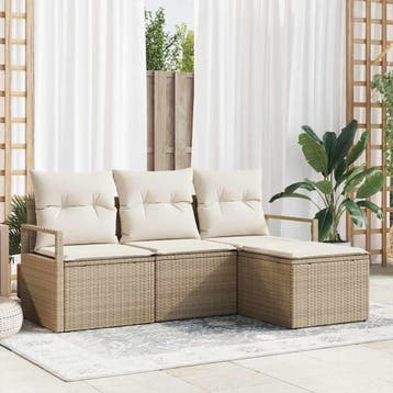 vidaXL Bankstel 4 st Beige poly rattan, Verzenden, Nieuw, Rotan, 4 zitplaatsen