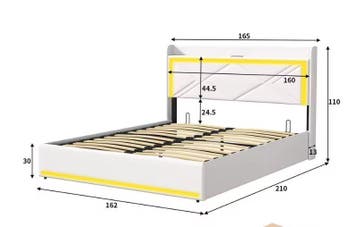 Gestoffeerd Bed 160x200 met LED/USB Lift Opbergruimte PU, Verzenden, Nieuw
