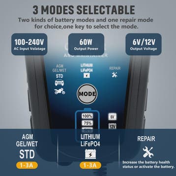Slimme Acculader 6V/12V 3A voor Auto, Motor & Lithium Batter, Verzenden, Nieuw
