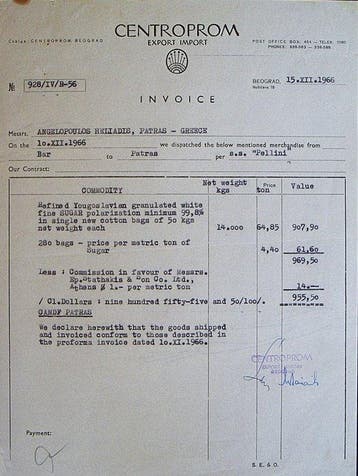 Themacollectie - 1966 Joegoslavische factuur uit de Koude